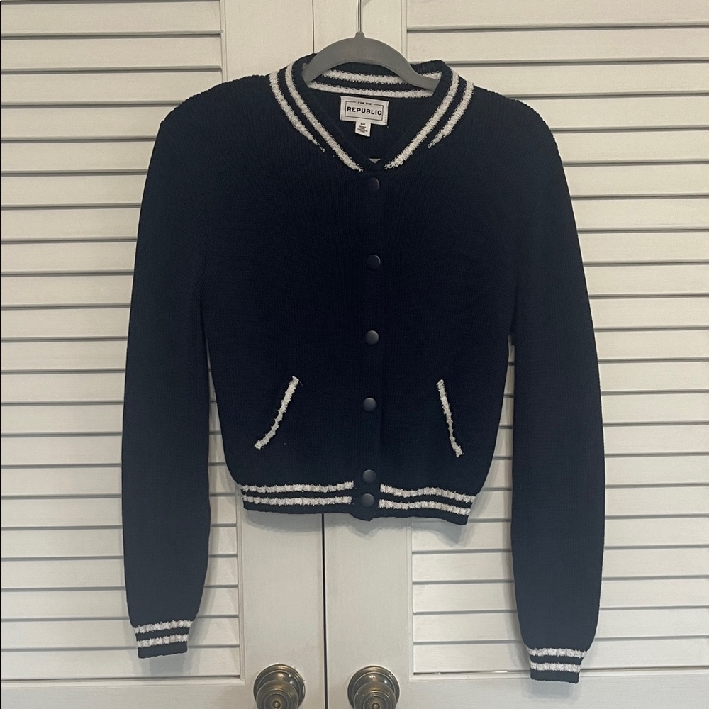 For the Republic Navy and White Snap-Up Cardigan